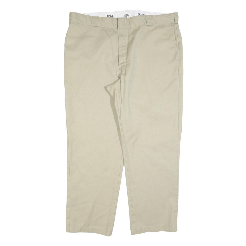 DICKIES Mens Regular Fit Beige Cotton Blend Trousers W42 L30 Workwear Zip