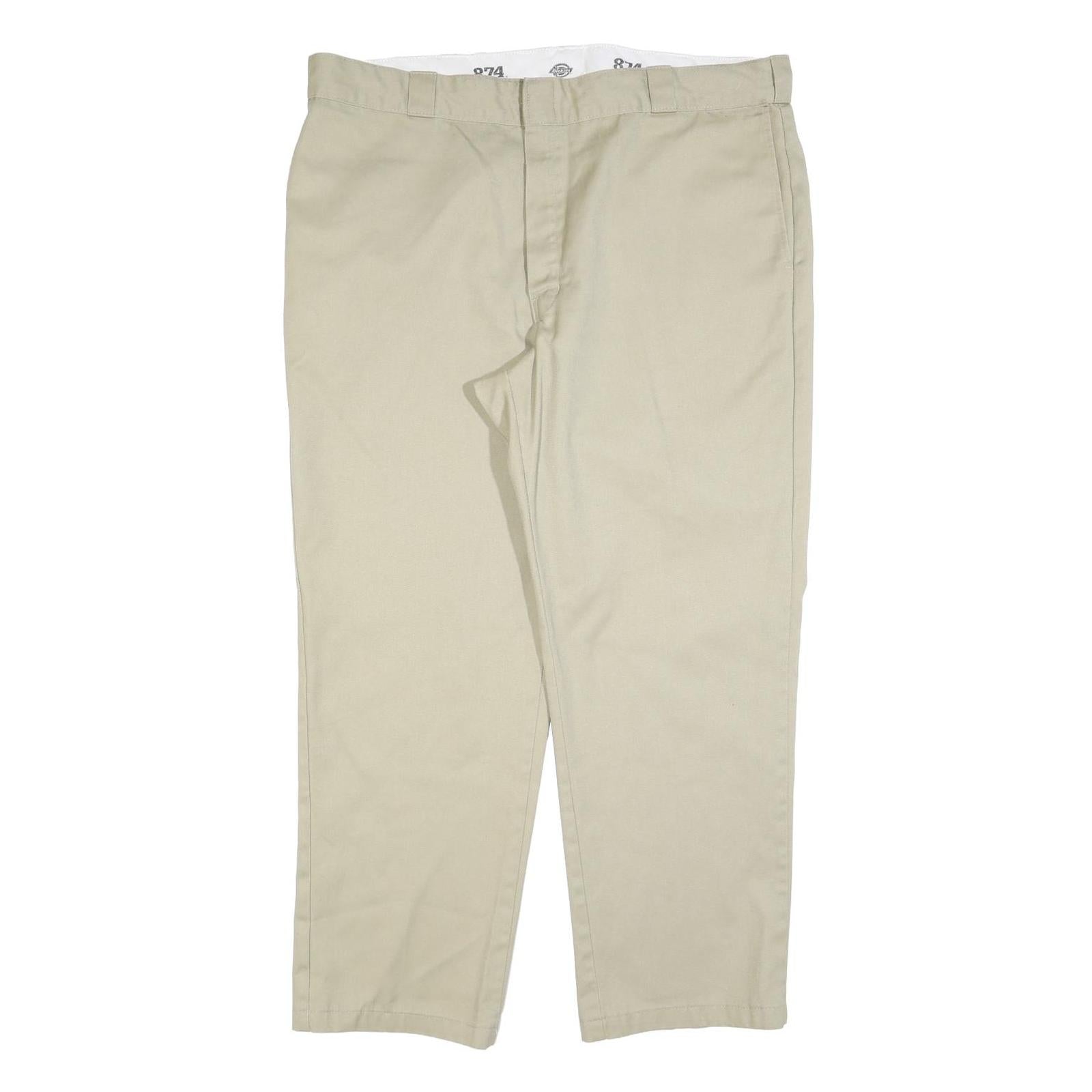 DICKIES Mens Regular Fit Beige Cotton Blend Trousers W42 L30 Workwear Zip