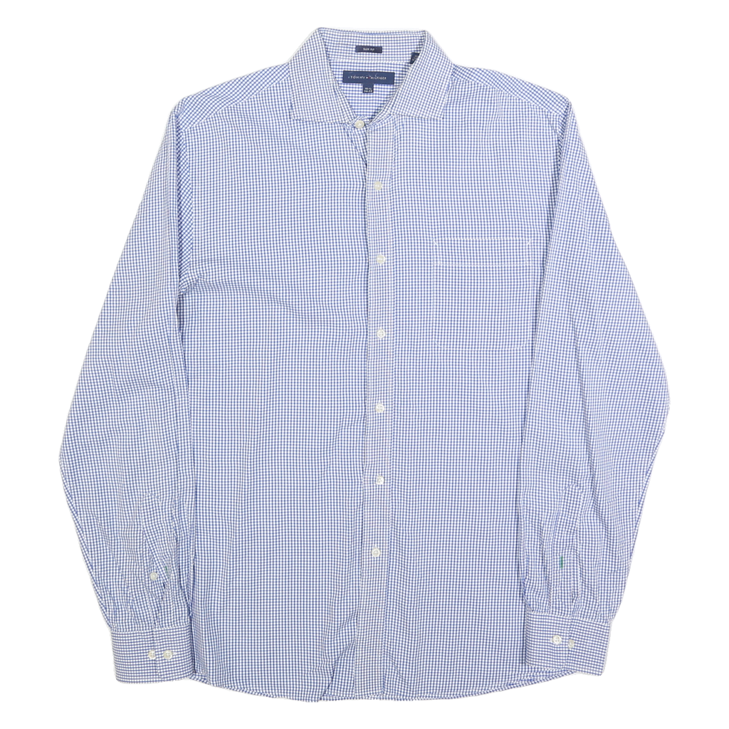 TOMMY HILFIGER Mens Blue Check Shirt S Slim Fit Cotton Blend Long Sleeve