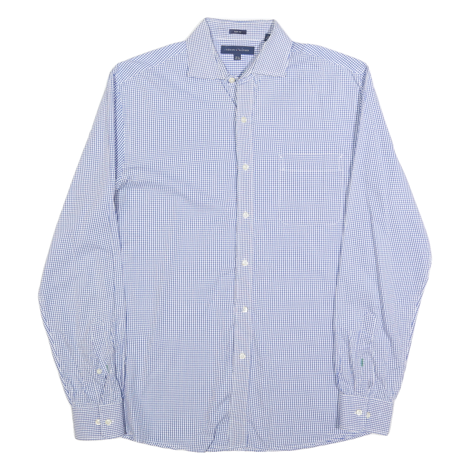 TOMMY HILFIGER Mens Blue Check Shirt S Slim Fit Cotton Blend Long Sleeve