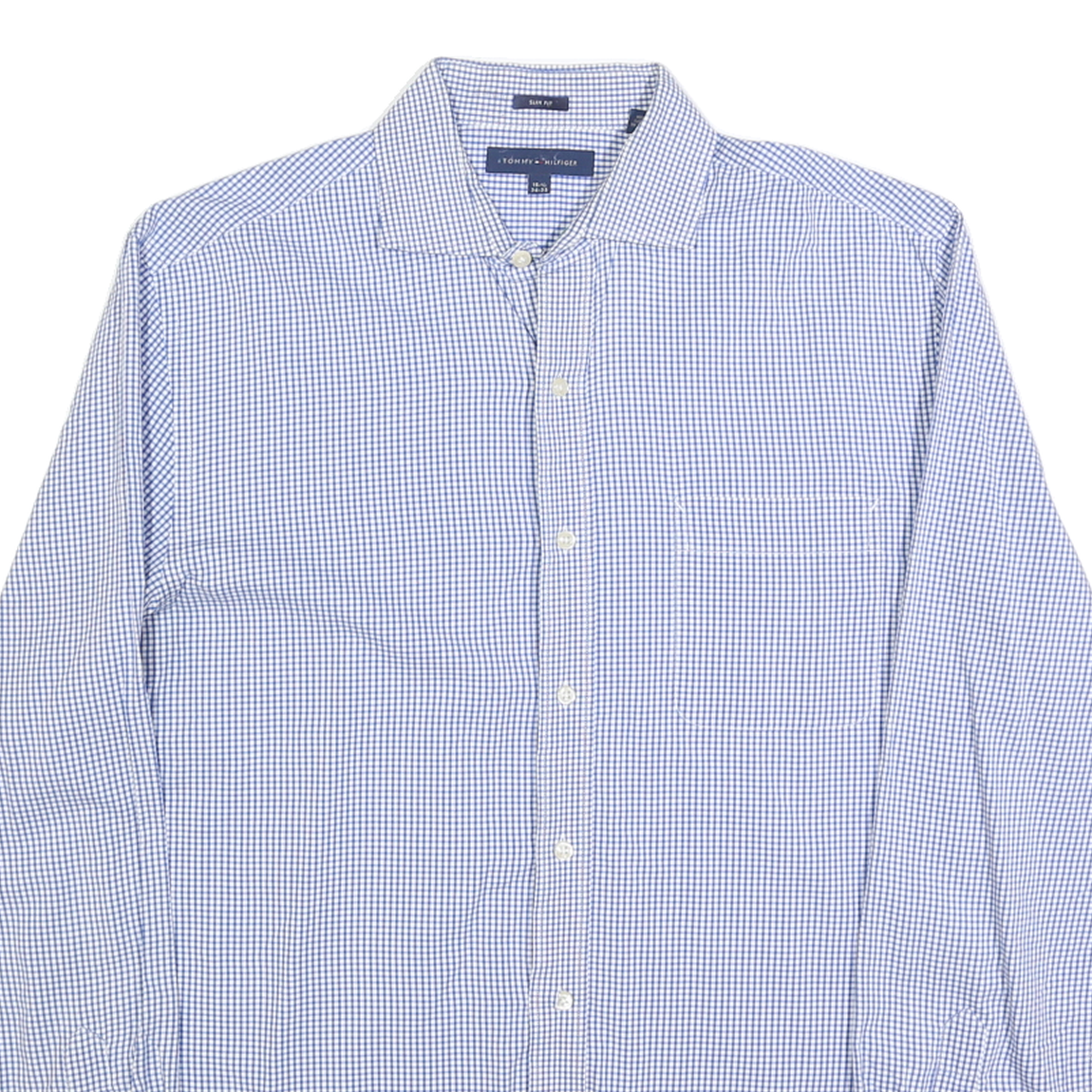 TOMMY HILFIGER Mens Blue Check Shirt S Slim Fit Cotton Blend Long Sleeve
