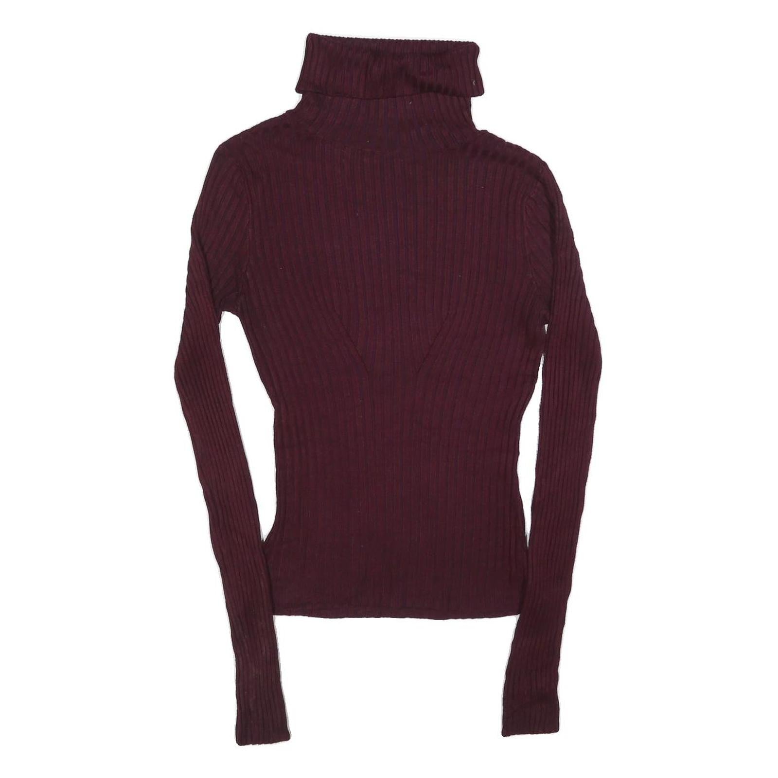 SWEATER PROJECT Womens Maroon Plain Roll Neck Basic Knit Jumper S Slim Fit Soft
