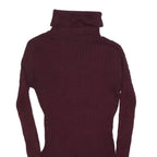 SWEATER PROJECT Womens Maroon Plain Roll Neck Basic Knit Jumper S Slim Fit Soft
