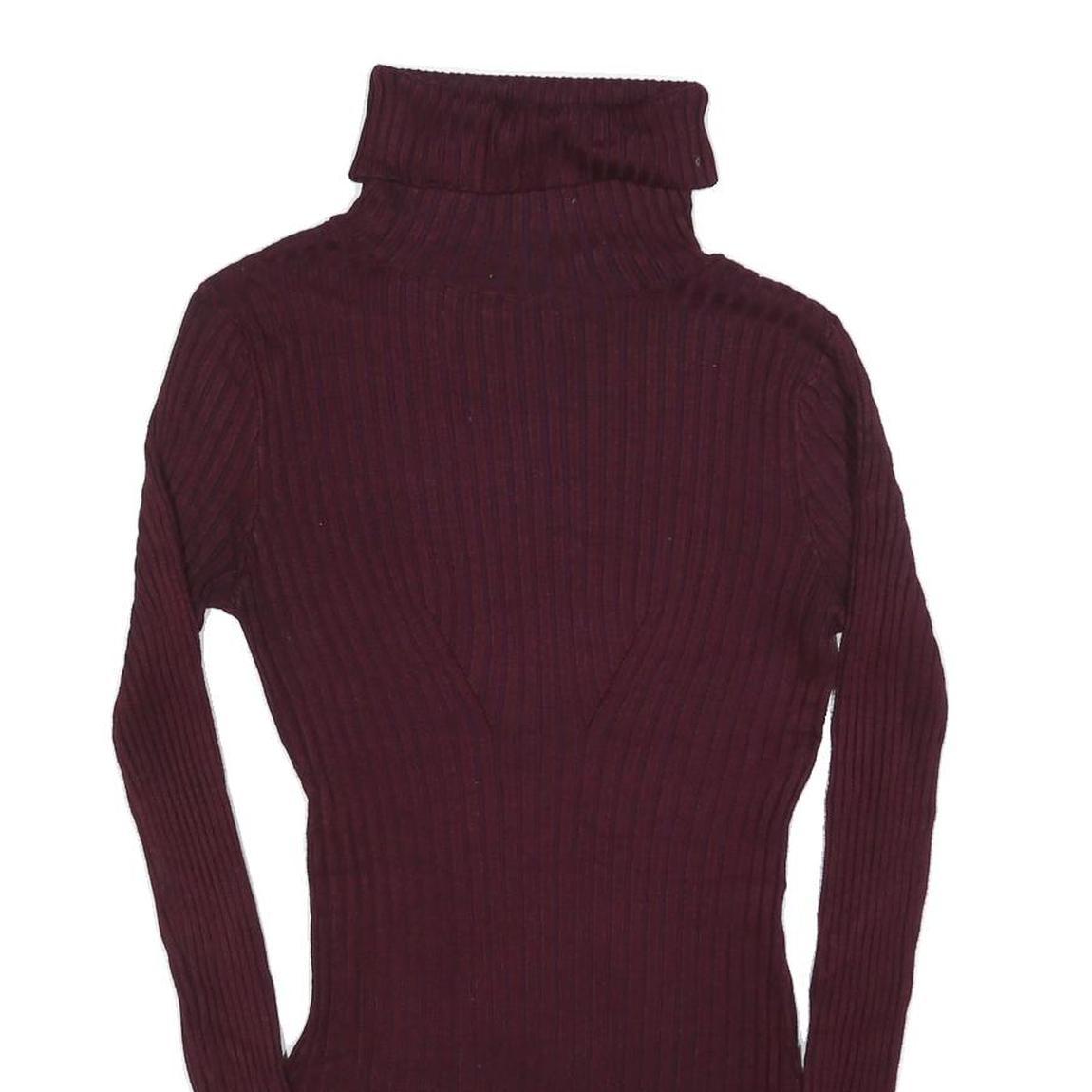 SWEATER PROJECT Womens Maroon Plain Roll Neck Basic Knit Jumper S Slim Fit Soft