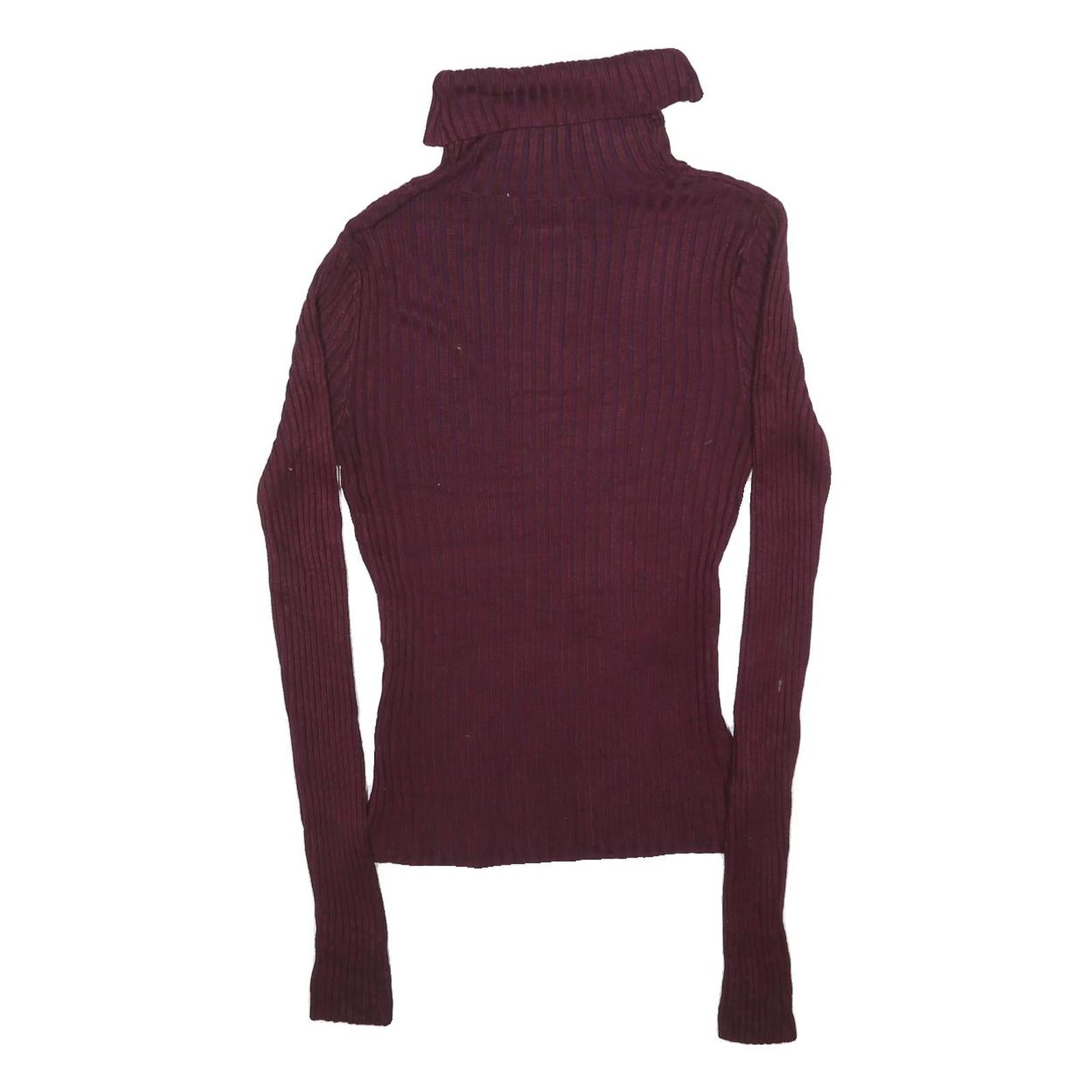 SWEATER PROJECT Womens Maroon Plain Roll Neck Basic Knit Jumper S Slim Fit Soft