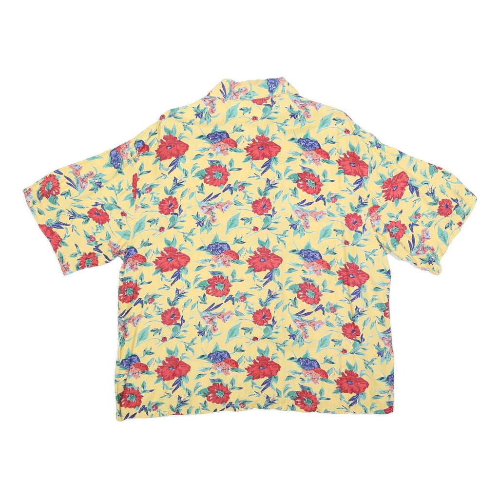ROSEWOOD Womens Yellow Floral Printed Shirt Short Sleeve Collar L Floral Print
