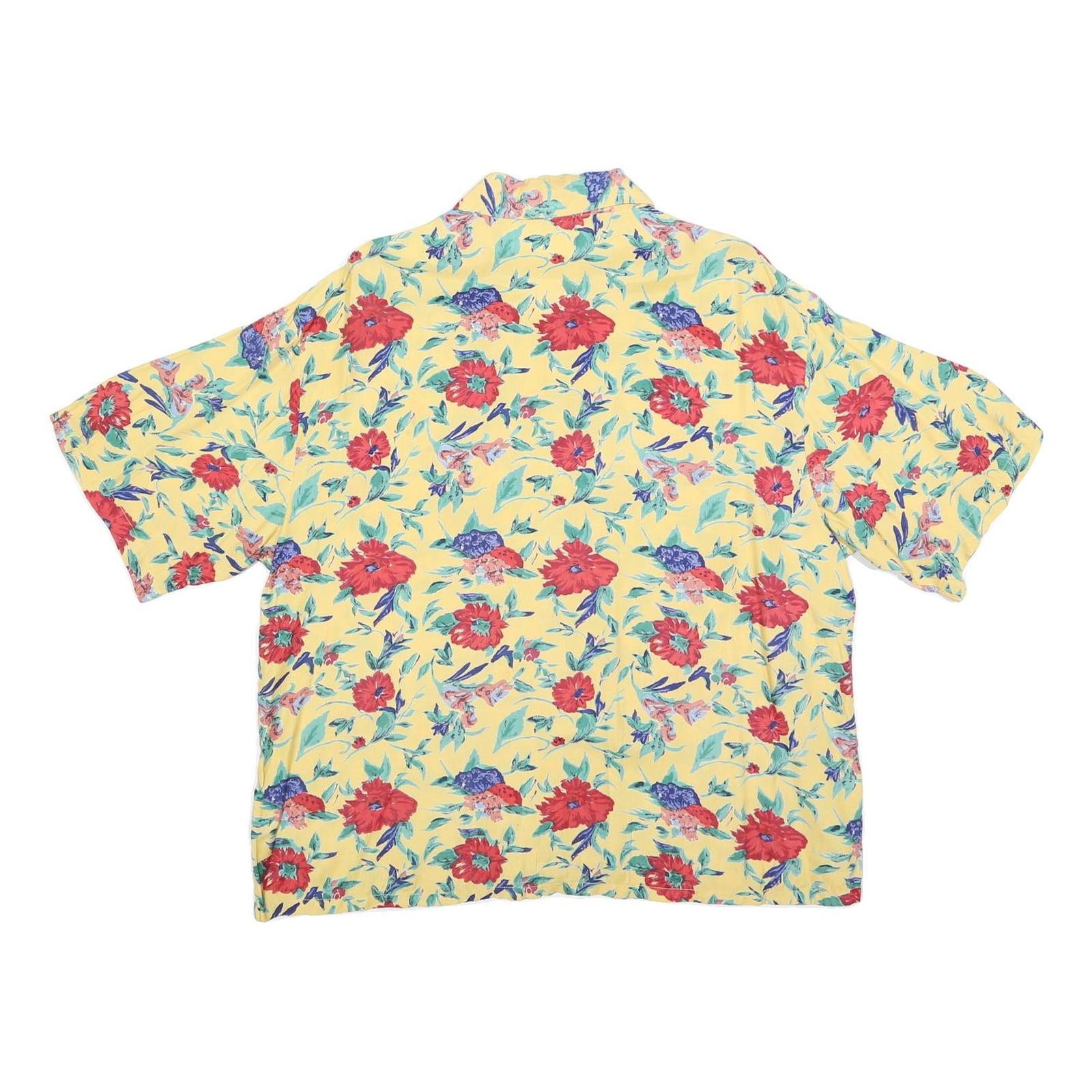 ROSEWOOD Womens Yellow Floral Printed Shirt Short Sleeve Collar L Floral Print