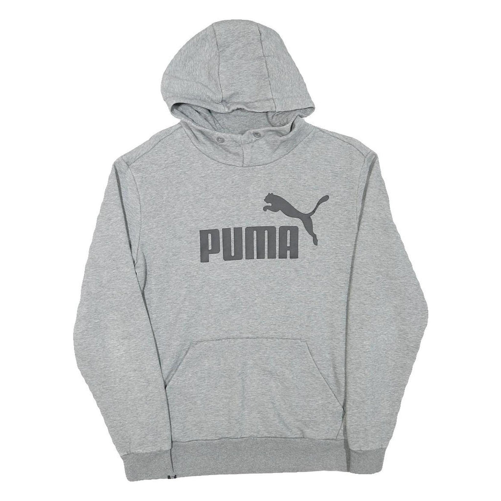 PUMA Mens Grey Pullover Hoodie S Cotton Blend Logo Print Casual