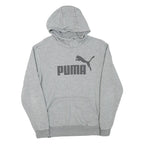 PUMA Mens Grey Pullover Hoodie S Cotton Blend Logo Print Casual