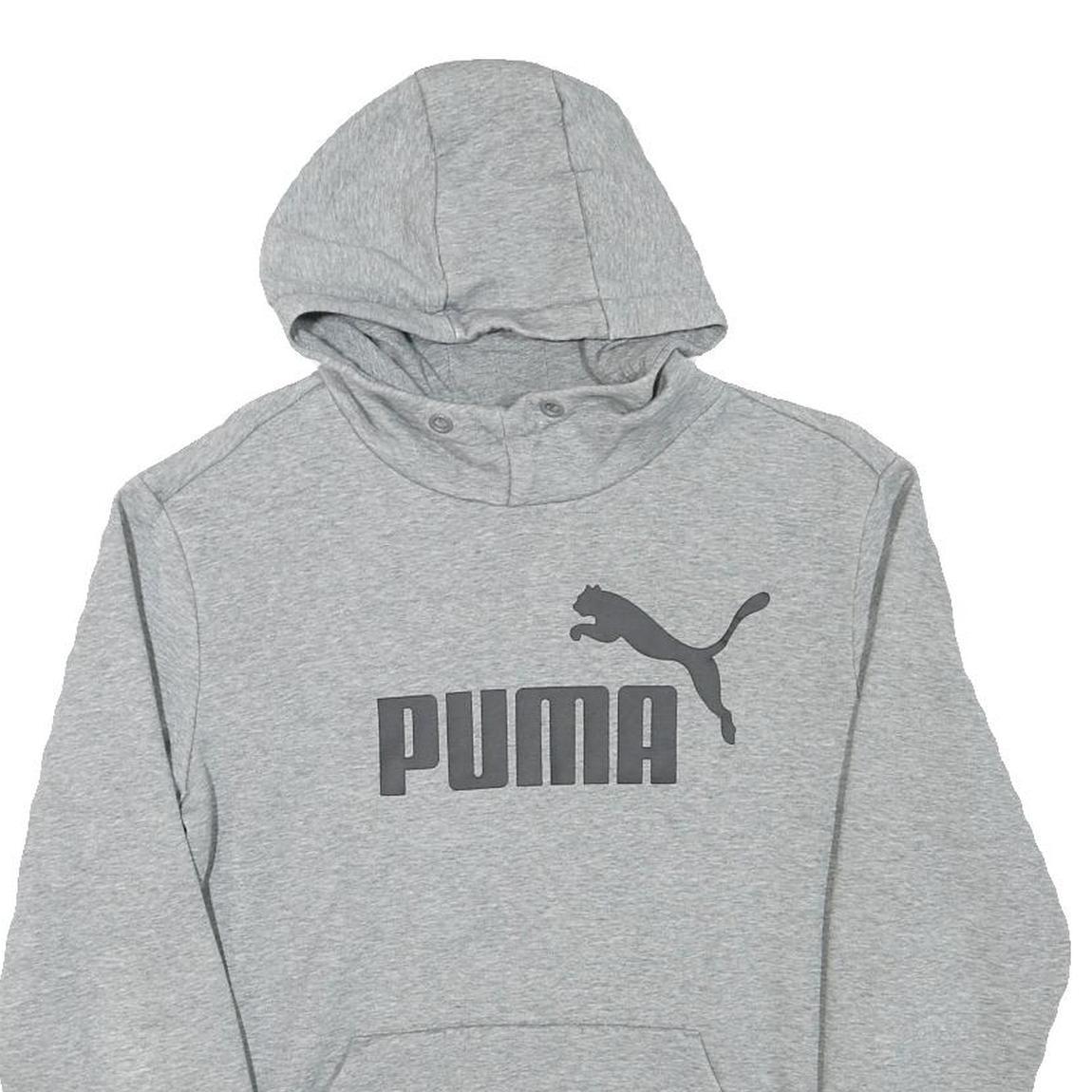PUMA Mens Grey Pullover Hoodie S Cotton Blend Logo Print Casual