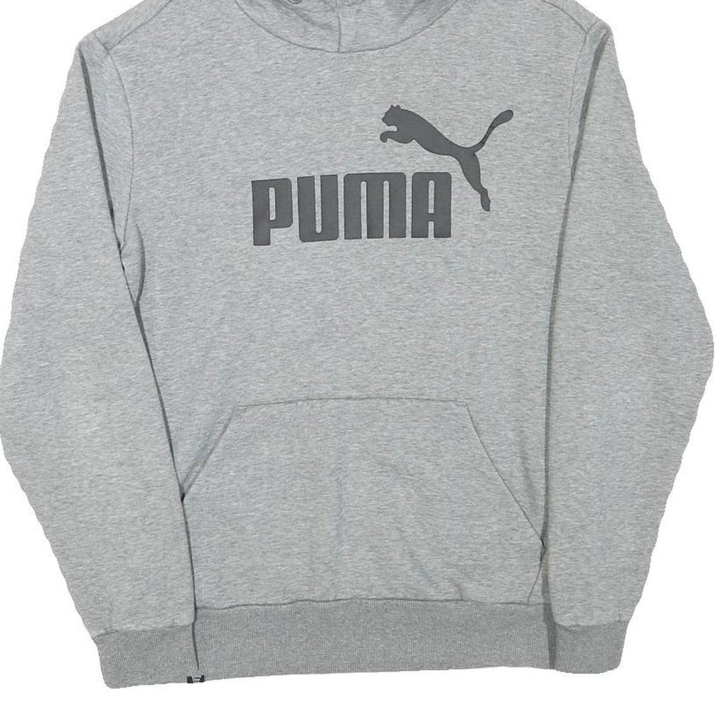 PUMA Mens Grey Pullover Hoodie S Cotton Blend Logo Print Casual