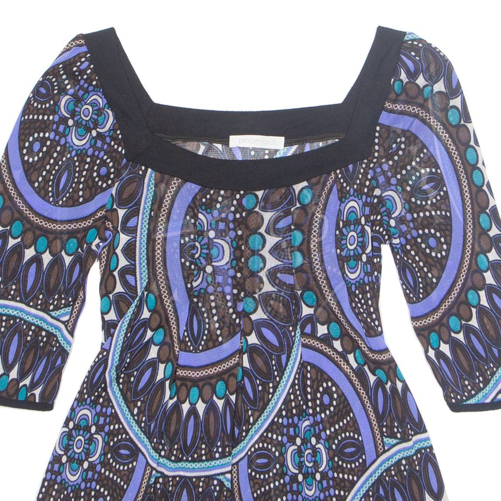 PROMOD Sheer Womens Printed Top Blue 3/4 Sleeve Floral S