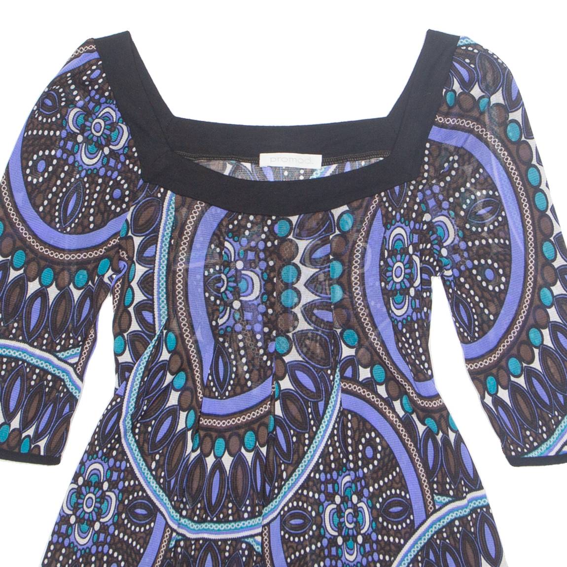 PROMOD Sheer Womens Printed Top Blue 3/4 Sleeve Floral S
