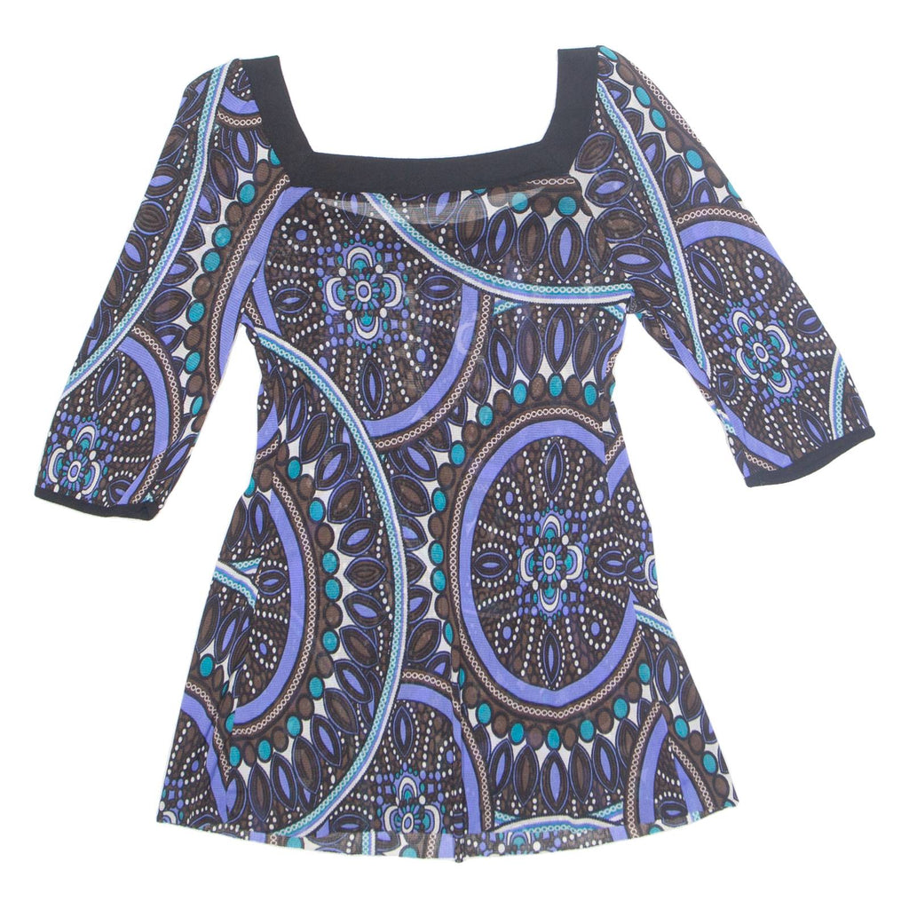 PROMOD Sheer Womens Printed Top Blue 3/4 Sleeve Floral S