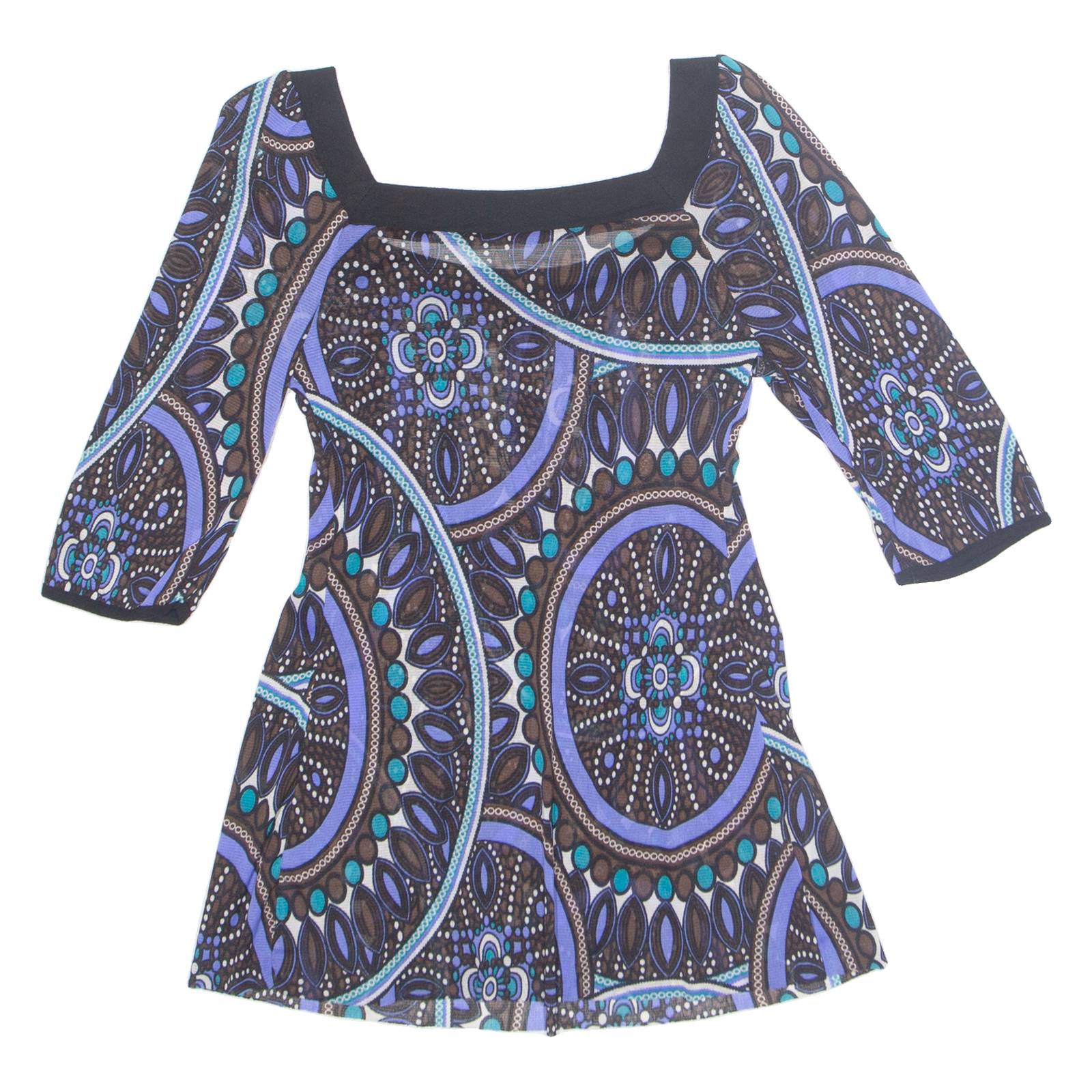 PROMOD Sheer Womens Printed Top Blue 3/4 Sleeve Floral S
