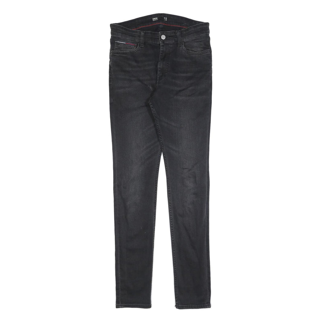 TOMMY HILFIGER Mens Black Slim Skinny Denim Jeans Cotton Blend W30 L34 Zip