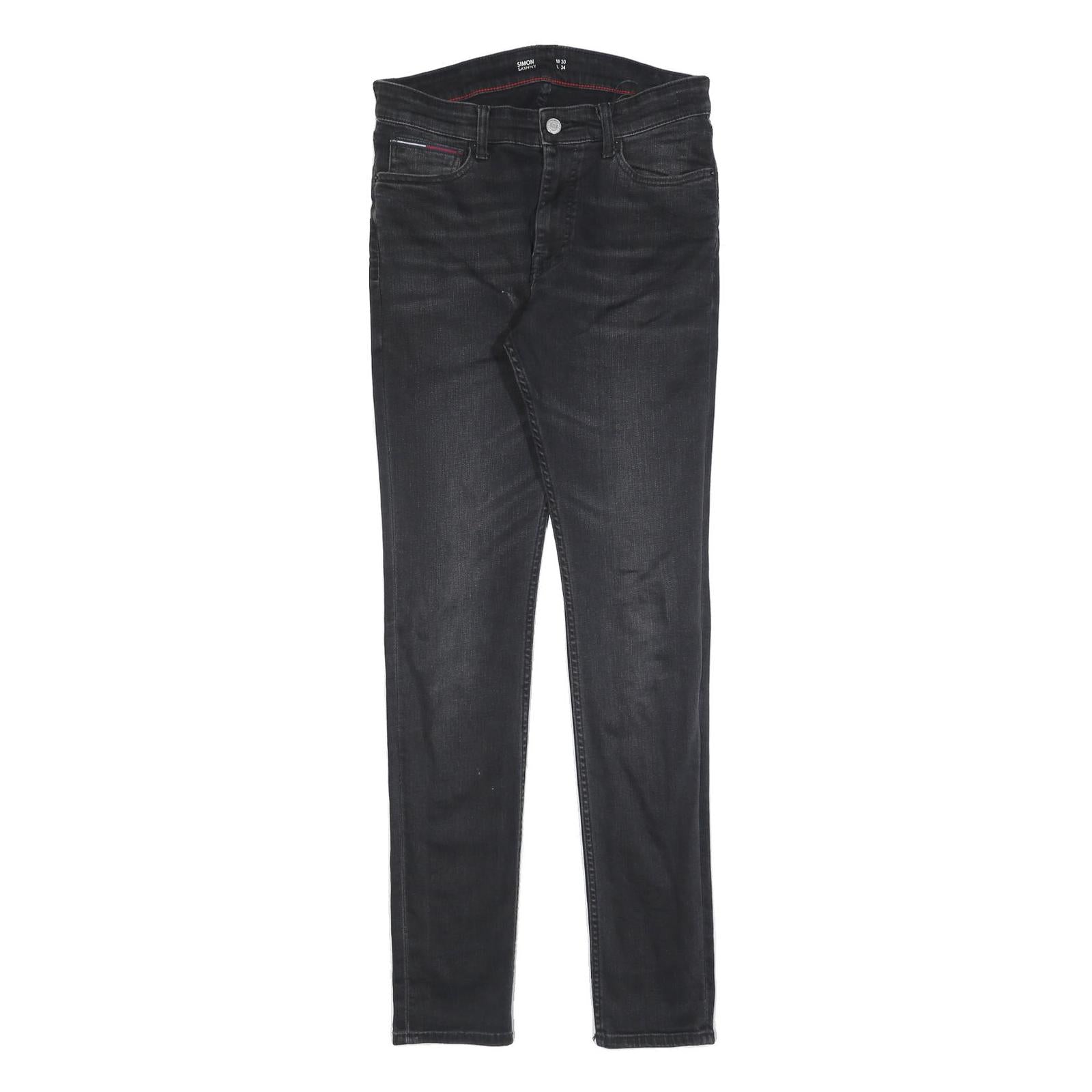 TOMMY HILFIGER Mens Black Slim Skinny Denim Jeans Cotton Blend W30 L34 Zip