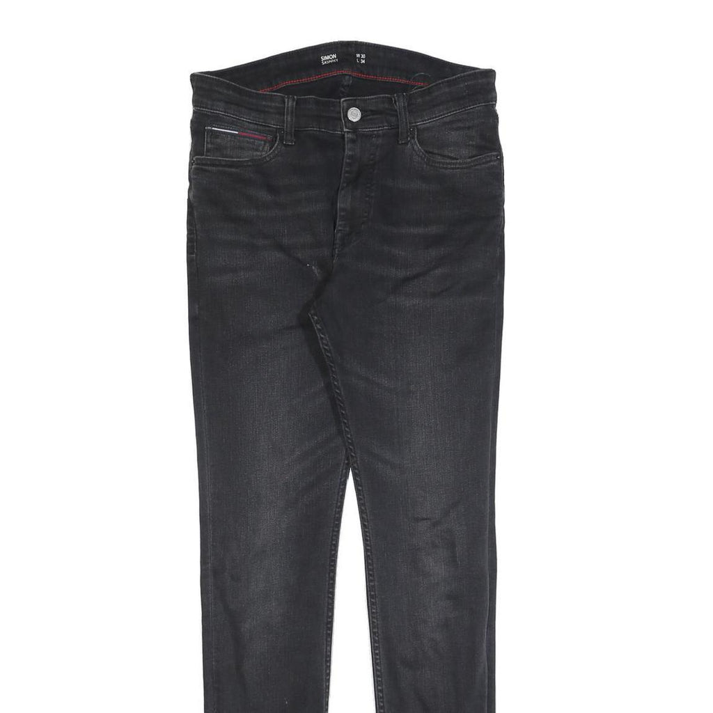 TOMMY HILFIGER Mens Black Slim Skinny Denim Jeans Cotton Blend W30 L34 Zip