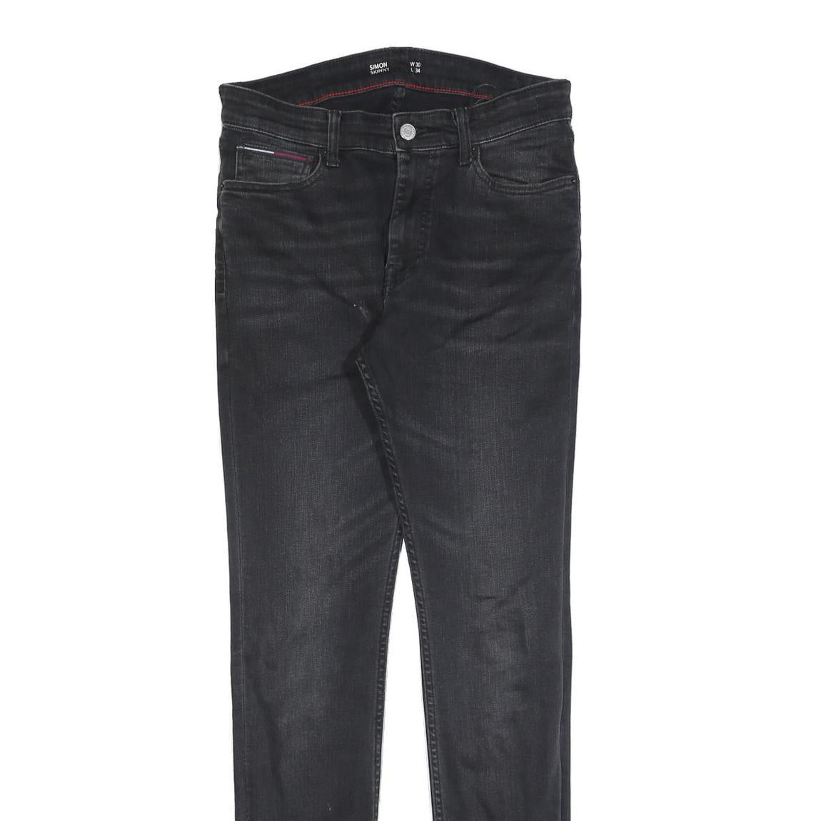 TOMMY HILFIGER Mens Black Slim Skinny Denim Jeans Cotton Blend W30 L34 Zip