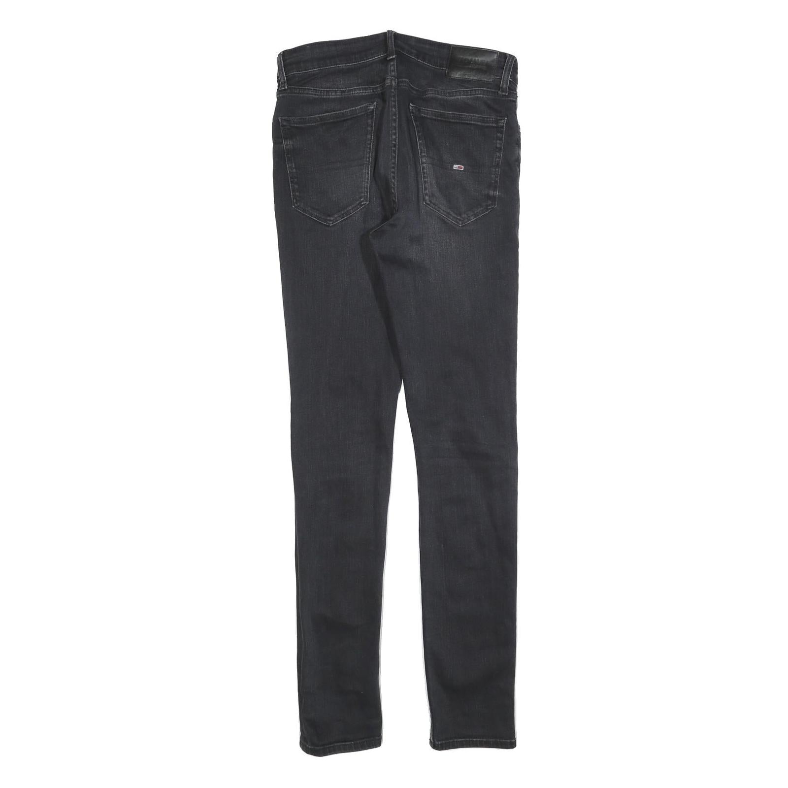 TOMMY HILFIGER Mens Black Slim Skinny Denim Jeans Cotton Blend W30 L34 Zip