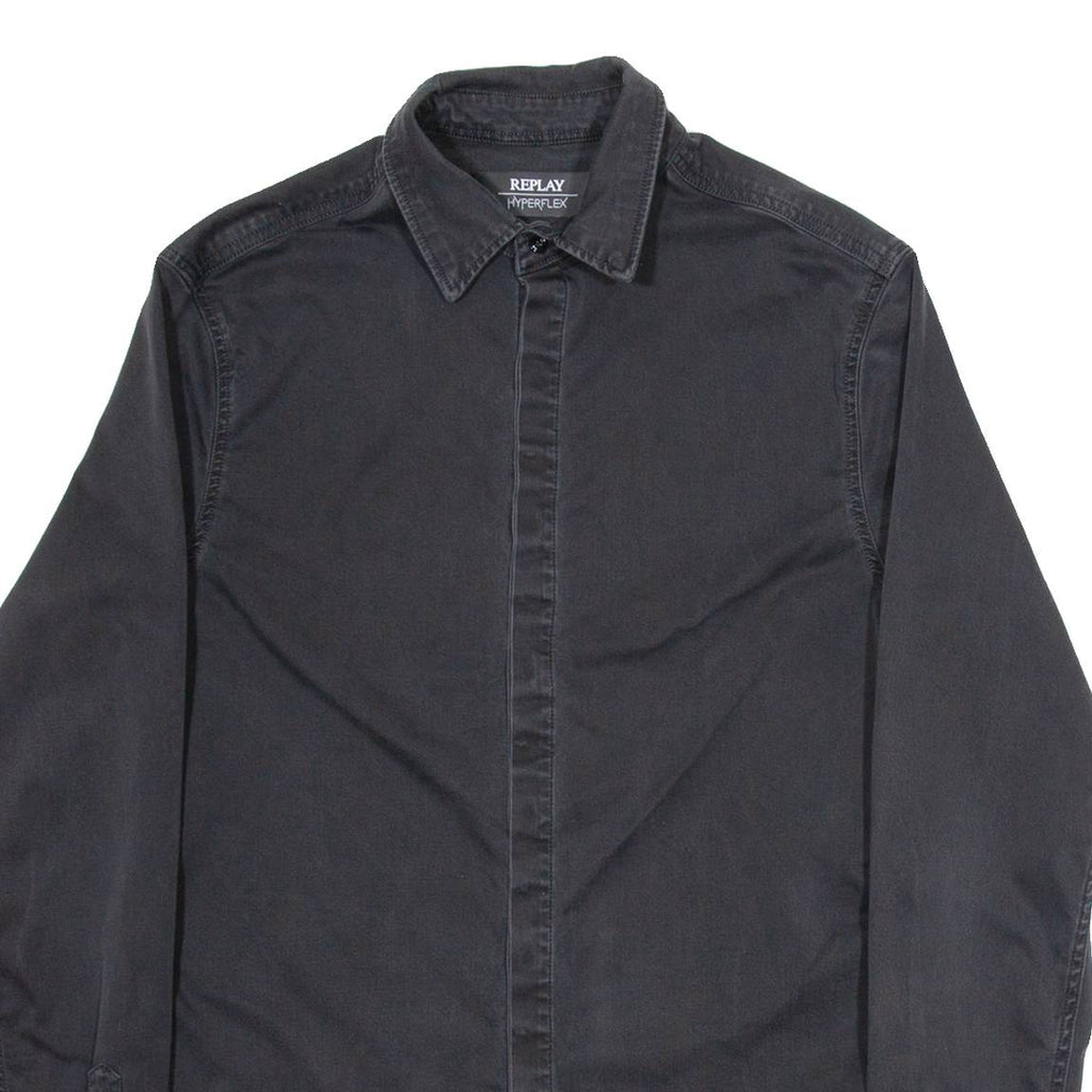 REPLAY Mens Plain Shirt Black Long Sleeve S