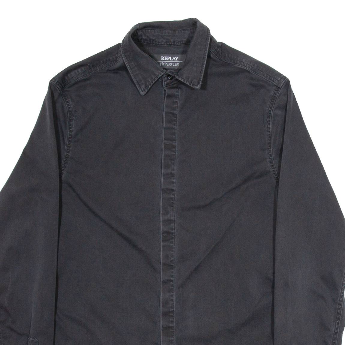 REPLAY Mens Plain Shirt Black Long Sleeve S