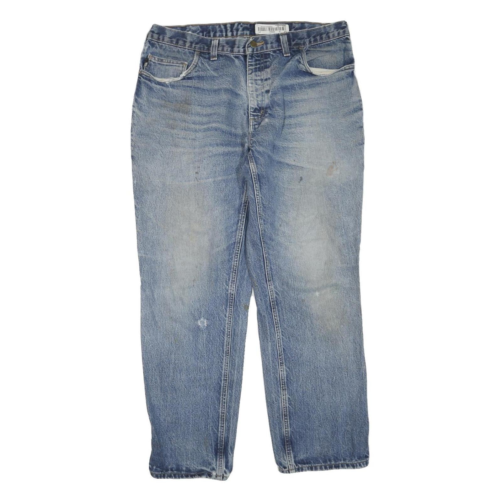 CARHARTT Mens Blue Regular Fit Denim Jeans W38 L30 Workwear Cotton Blend Zip