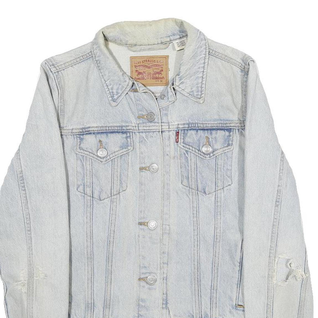 LEVI'S Mens Blue Cotton Denim Jacket M Button Plain Classic Distressed