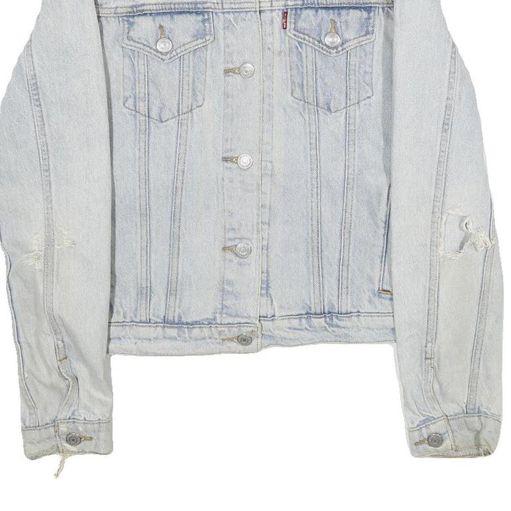 LEVI'S Mens Blue Cotton Denim Jacket M Button Plain Classic Distressed