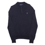 POLO RALPH LAUREN Mens Navy Blue Patterned Cotton Polo Style Jumper S Stripe