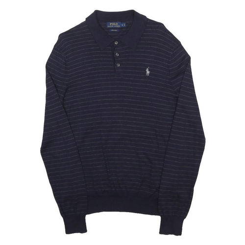 POLO RALPH LAUREN Mens Navy Blue Patterned Cotton Polo Style Jumper S Stripe