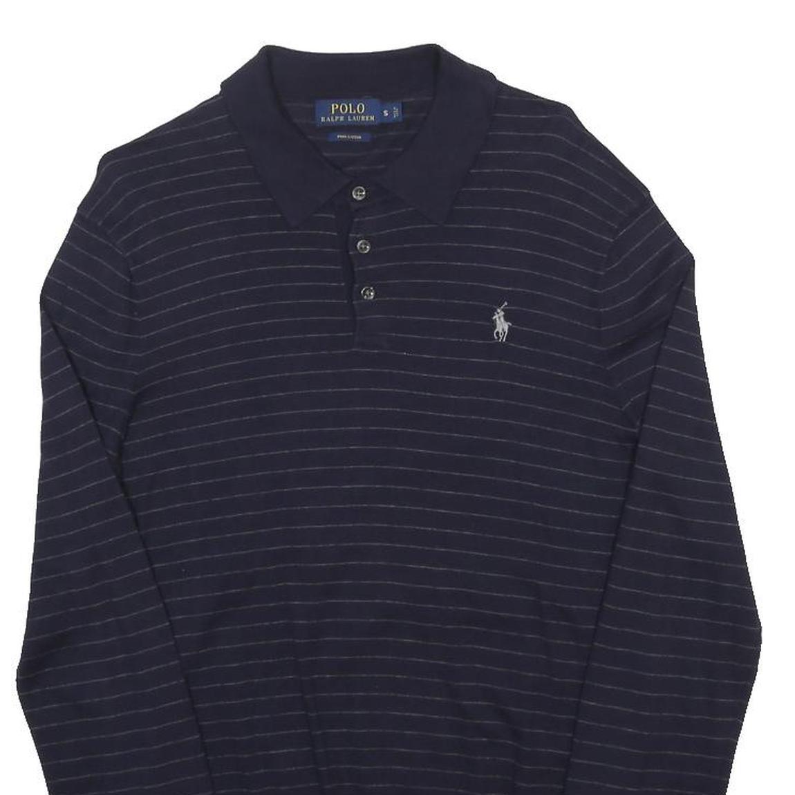 POLO RALPH LAUREN Mens Navy Blue Patterned Cotton Polo Style Jumper S Stripe
