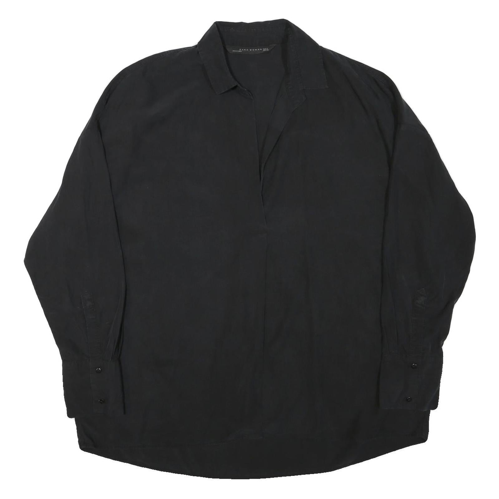 ZARA Womens Black Basic Shirt Long Sleeve Collared Plain M Cotton Blend