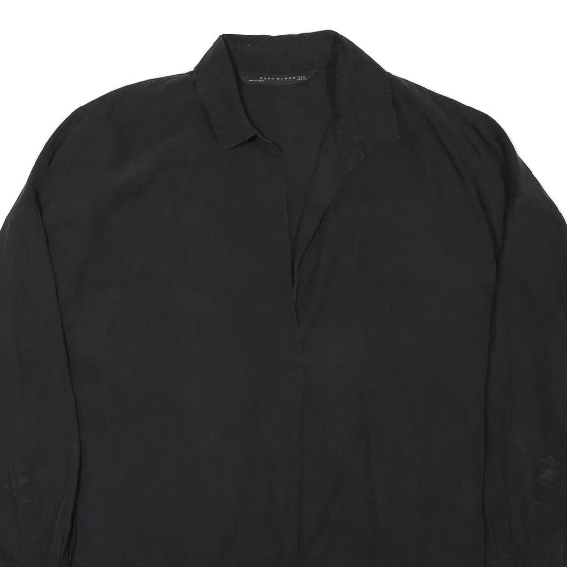 ZARA Womens Black Basic Shirt Long Sleeve Collared Plain M Cotton Blend