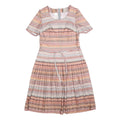 Womens Beige Pink Stripe Day Dress Polyester Blend Short Sleeve Knee Length UK L