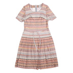Womens Beige Pink Stripe Day Dress Polyester Blend Short Sleeve Knee Length UK L