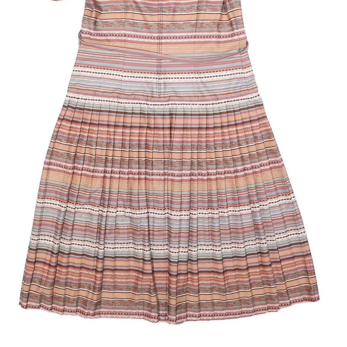 Womens Beige Pink Stripe Day Dress Polyester Blend Short Sleeve Knee Length UK L