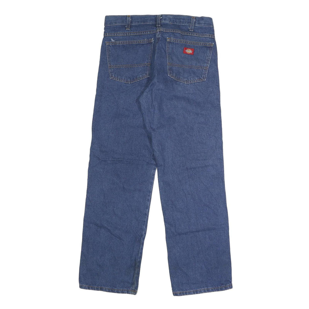 DICKIES Mens Blue Regular Fit Straight Denim Jeans W32 L28 Button Cotton Blend