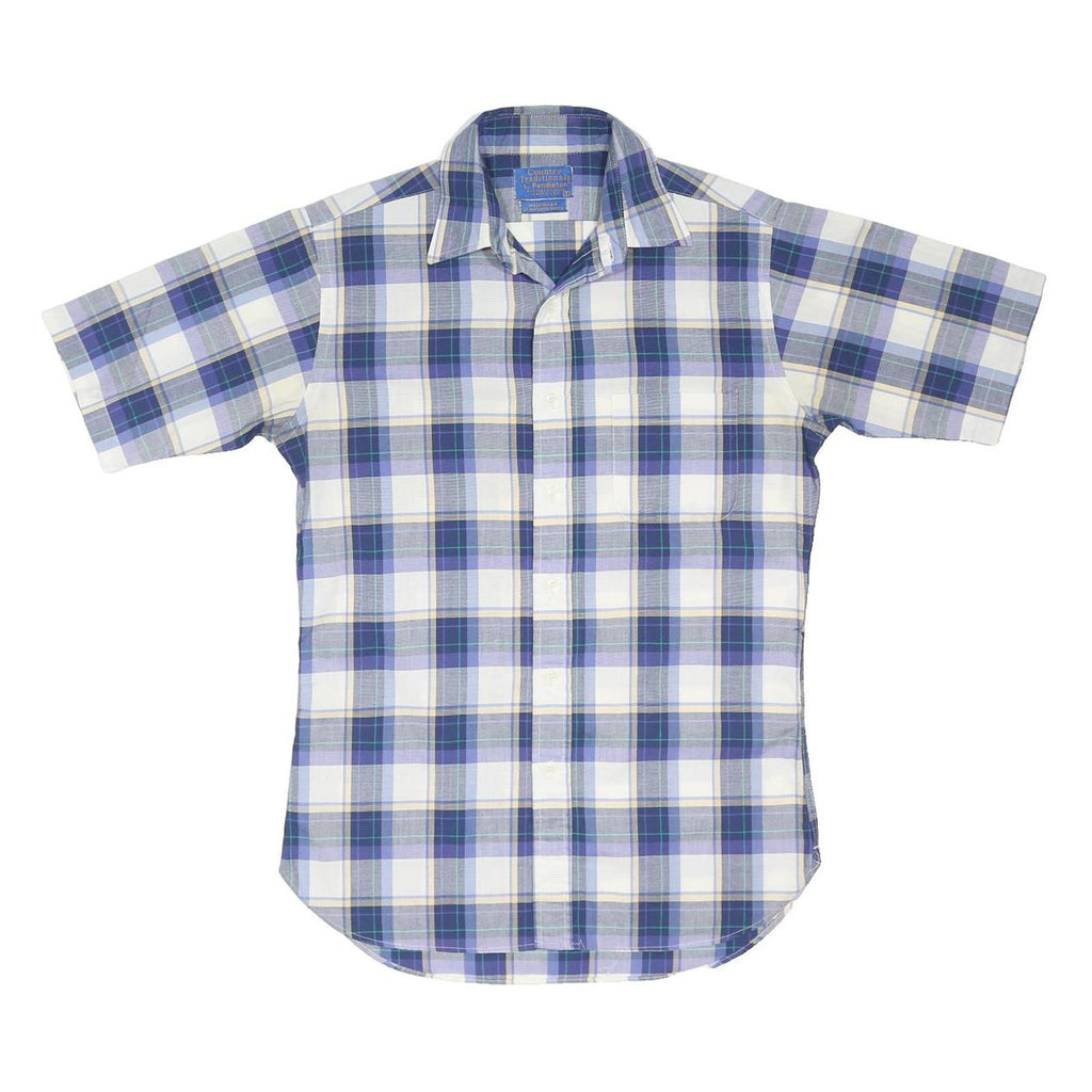 PENDLETON Mens Blue & White Check Shirt S Cotton Blend Casual Summer Short