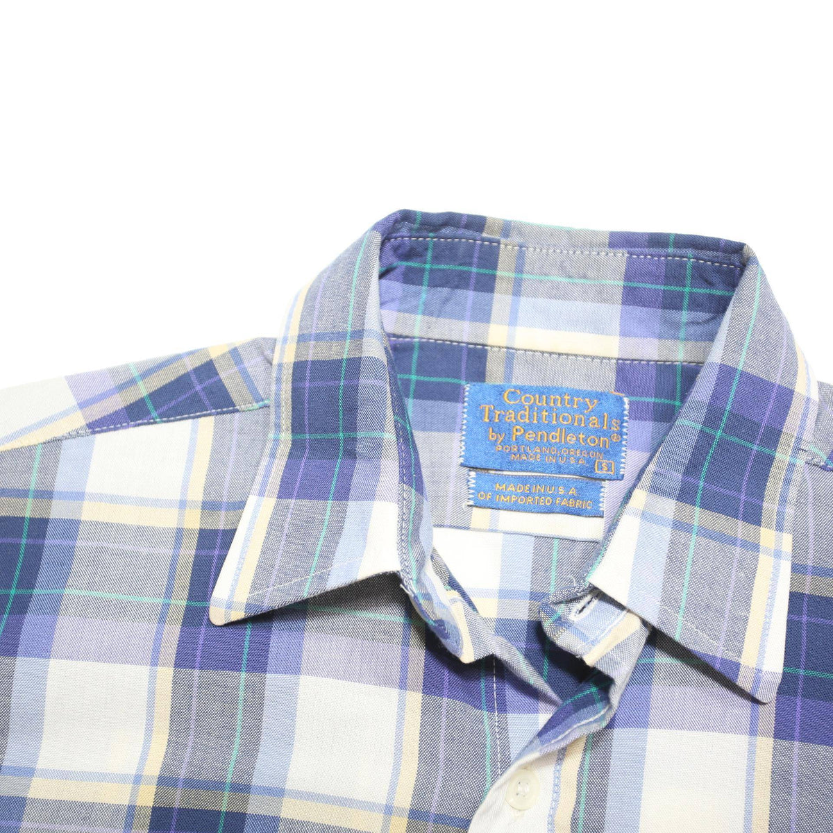 PENDLETON Mens Blue & White Check Shirt S Cotton Blend Casual Summer Short