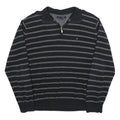 TOMMY HILFIGER Mens Black & Grey Striped Pattern Pullover Stripe Crew Knit XL