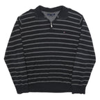 TOMMY HILFIGER Mens Black & Grey Striped Pattern Pullover Stripe Crew Knit XL