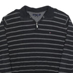 TOMMY HILFIGER Mens Black & Grey Striped Pattern Pullover Stripe Crew Knit XL
