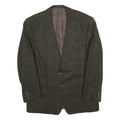 Mens Green Brown Check Wool Blend Classic Jacket M Woven Button Closure
