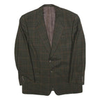 Mens Green Brown Check Wool Blend Classic Jacket M Woven Button Closure