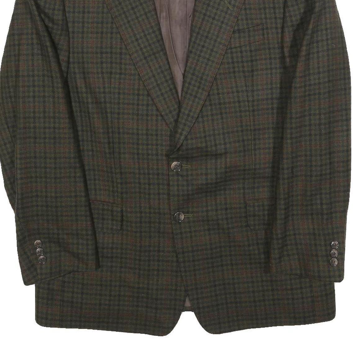 Mens Green Brown Check Wool Blend Classic Jacket M Woven Button Closure