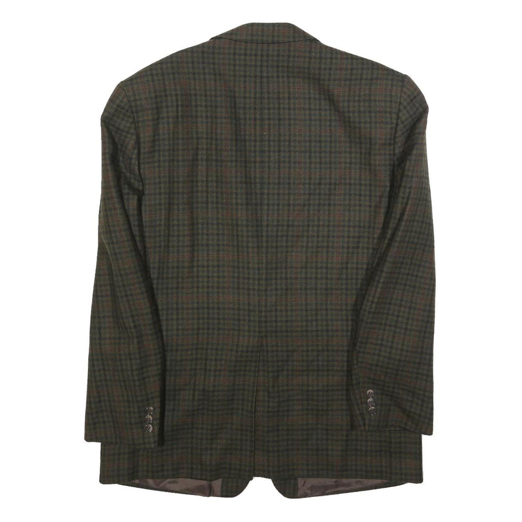 Mens Green Brown Check Wool Blend Classic Jacket M Woven Button Closure