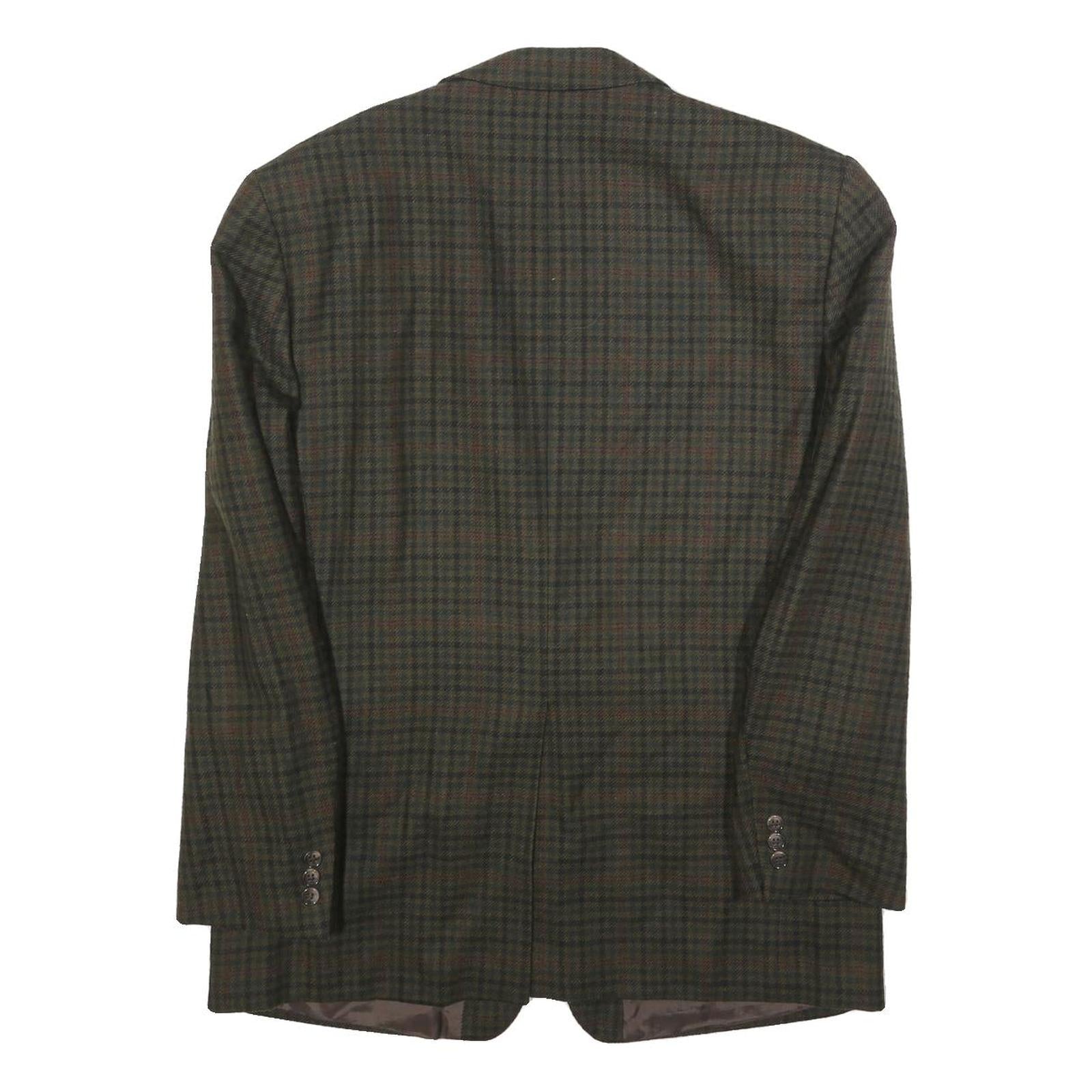 Mens Green Brown Check Wool Blend Classic Jacket M Woven Button Closure