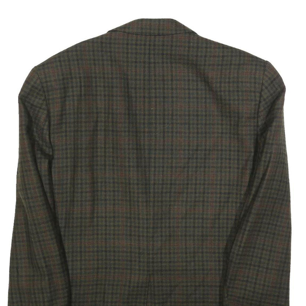 Mens Green Brown Check Wool Blend Classic Jacket M Woven Button Closure