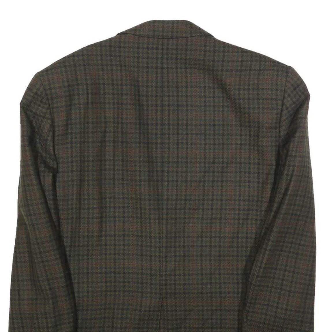Mens Green Brown Check Wool Blend Classic Jacket M Woven Button Closure